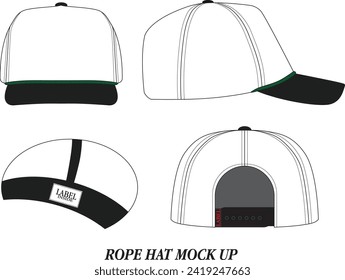 Rope hat mockup, mockup design, black and white, vintage, editable.