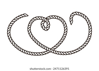 Rope heart shape black icon. Clipart image isolated on white background