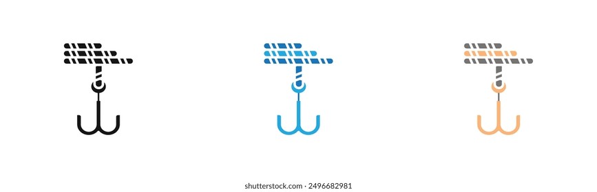 Rope Hook icon outline collection or set in black and white