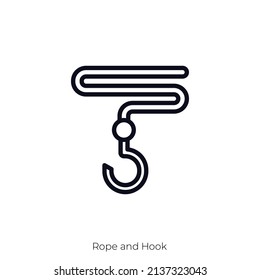 Rope and Hook icon. Outline style icon design isolated on white background