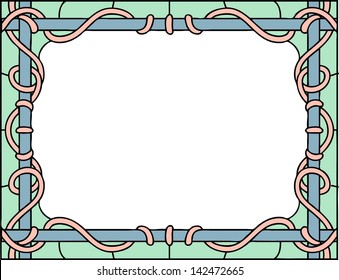 Rope / hose pipe / ribbon frame, square symmetric composition, vector illustration in stained glass style