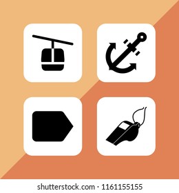 rope icon. 4 rope set with whistle, cable car cabin, tag and anchor vector icons for web and mobile app