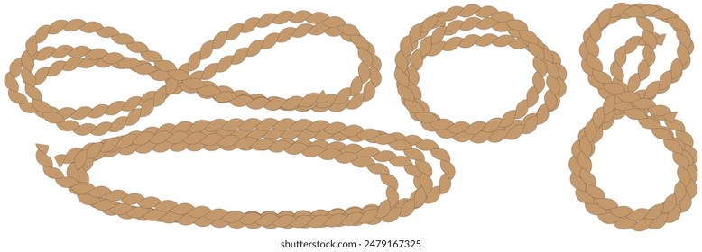 The rope icon. Black silhouette of a bundle of rope or twine. Vector illustration isolated on a white background for design and web.