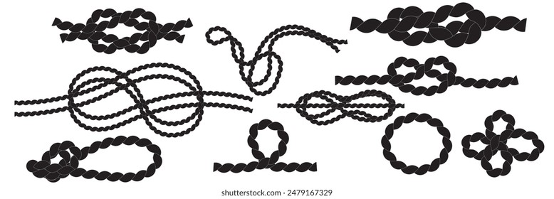The rope icon. Black silhouette of a bundle of rope or twine. Vector illustration isolated on a white background for design and web.