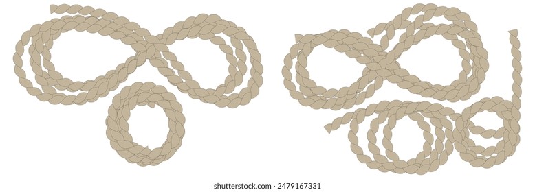 The rope icon. Black silhouette of a bundle of rope or twine. Vector illustration isolated on a white background for design and web.