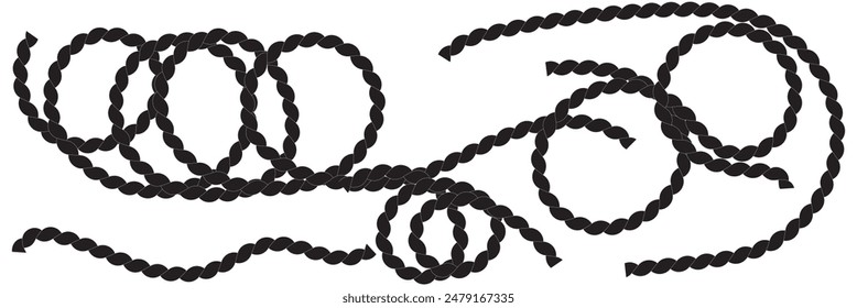 The rope icon. Black silhouette of a bundle of rope or twine. Vector illustration isolated on a white background for design and web.
