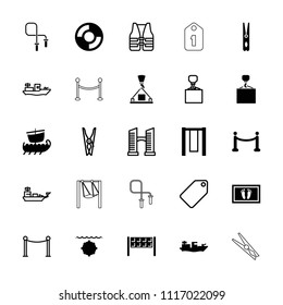 Rope icon. collection of 25 rope filled and outline icons such as cloth pin, hook with cargo, swing, red carpet, lifebuoy. editable rope icons for web and mobile.