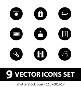 Rope icon. collection of 9 rope filled icons such as fence, bridge, hook with cargo, swing, water military, tag. editable rope icons for web and mobile.