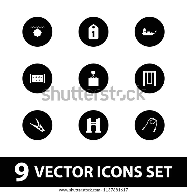 Rope icon. collection of 9 rope filled icons\
such as fence, bridge, hook with cargo, swing, water military, tag.\
editable rope icons for web and\
mobile.