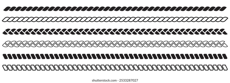 Rope icon. Rope frame icon vector set. Straight, wavy rope brush flat vector illustration. 
