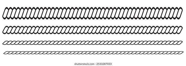 Rope icon. Rope frame icon vector set. Straight, wavy rope brush flat silhouette roll of rope icon. vector illustration. 