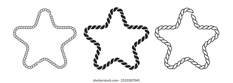 Rope icon. Rope frame icon vector set. Straight, wavy rope brush flat. Rope frames and decorative borders. Vector illustration. 