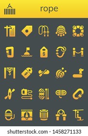 rope icon set. 26 filled rope icons.  Simple modern icons about  - Crane, Price tag, Jumping rope, Net, Lifesaver, Carabiner, Buoy, Velvet, Price label, Kayak, Yarn ball, Rubber ring