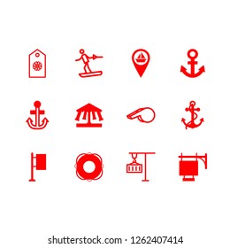 rope icon set about life ring, anchor icon, water ski and swing vector set