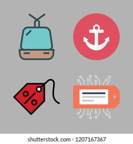 rope icon set. vector set about anchor, tag and cable car cabin icons set.