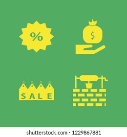 rope icon. rope vector icons set sale tags, money bag hand, water well and discount tag