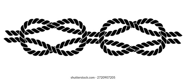 Vector de icono de cuerda. Náutica Silueta negra de una cuerda atada en una figura de ocho nudos. Ilustración vectorial.