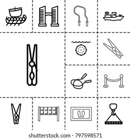 Rope icons. set of 13 editable outline rope icons such as bridge, cloth pin, hook with cargo, water military, fence