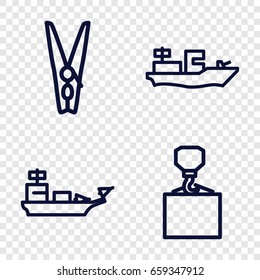 Rope icons set. set of 4 rope outline icons such as hook with cargo, cloth pin