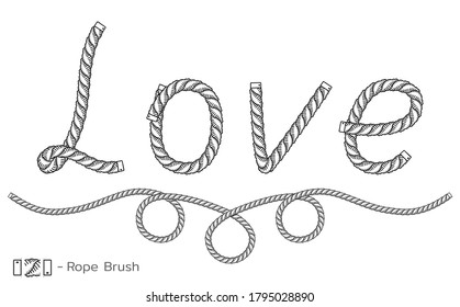 Inscripción de Rope Amor. Diseño de boceto marino. Decoración romántica de bodas. Vector