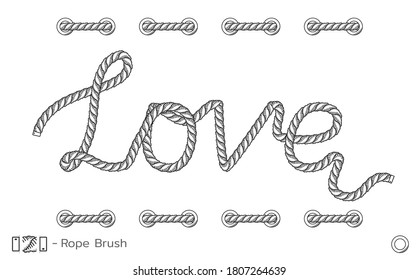 Inscripción de Rope Amor. Diseño de boceto marino. Decoración romántica de bodas. Vector