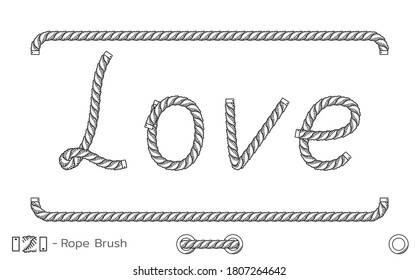 Inscripción de Rope Amor. Diseño de boceto marino. Decoración romántica de bodas. Vector