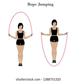 Rope jumping exercise on the white background. Vector illustration
