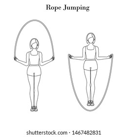 Rope jumping exercise outline on the white background. Vector illustration