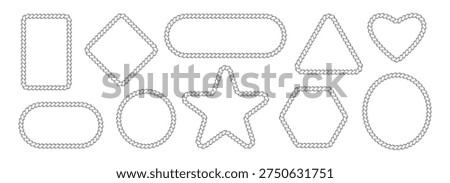 Rope knit cord border for wavy knot frame. String cowboy pattern for nautical and western boarder. Braid decorative rope for oval, round border design