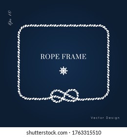 Rope knot border vector design. Isolated Marine frame in blue and white colors. Hand drawn ornaments in nautical style. Good for poster, t-shirt, card, menu, business identity, wedding invite. 