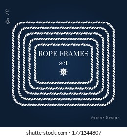 Rope knot border vector design. Isolated Marine frame in blue and white colors. Hand drawn ornaments in nautical style. Good for poster, t-shirt, card, menu, business identity, wedding invite. 
