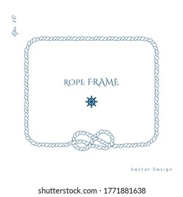 Rope knot border vector design. Isolated Marine frame in blue and white colors. Hand drawn ornaments in nautical style. Good for poster, t-shirt, card, menu, business identity, wedding invite. 