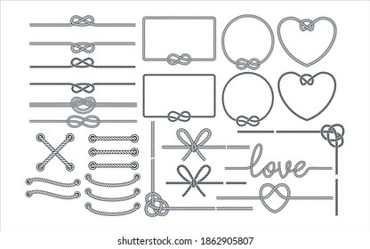 rope knot, rope border, vector graphic design template set for sticker, decoration, cutting and print file