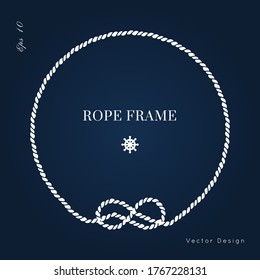 Rope knot circle border vector design. Isolated Marine frame in blue and white colors. Hand drawn ornaments in nautical style. Good for poster, t-shirt, card, 
menu, business identity, wedding invite.