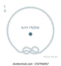 Rope Knot Circle Border Vector Design. Isolated Marine Frame In Blue And White Colors. Hand Drawn Ornaments In Nautical Style. Good For Poster, T-shirt, Card, 
Menu, Business Identity, Wedding Invite.