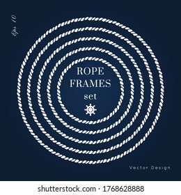 Rope knot circle border vector design. Isolated Marine frame in blue and white colors. Hand drawn ornaments in nautical style. Good for poster, t-shirt, card, 
menu, business identity, wedding invite.