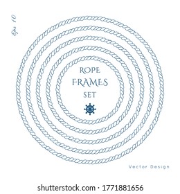 Rope knot circle border vector design. Isolated Marine frame in blue and white colors. Hand drawn ornaments in nautical style. Good for poster, t-shirt, card, 
menu, business identity, wedding invite.