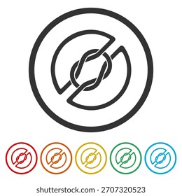 Icono de círculo de nudo de cuerda. Establecer íconos en Botones de círculo de color