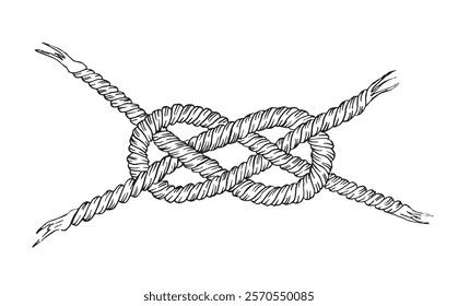 Rope knot drawing. Square knot vector illustration.