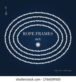 Rope knot oval border vector design. Isolated Marine frame in blue and white colors.Hand drawn ornaments in nautical style.Good for poster, t-shirt, card, 
menu, business identity, wedding invite. 