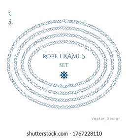 Rope knot oval border vector design. Isolated Marine frame in blue and white colors.Hand drawn ornaments in nautical style.Good for poster, t-shirt, card, 
menu, business identity, wedding invite. 