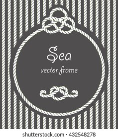 Rope With Knot Round Frame. Sea Themed Background. Vector Rope Decorative Frame.