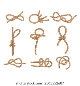 rope knot set cartoon. bend splice, binding secure, tension strength rope knot sign. isolated symbol vector illustration