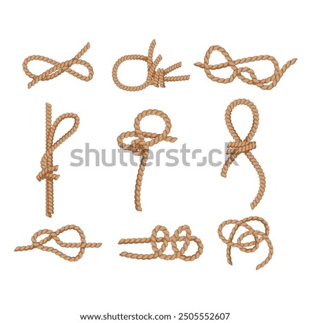 rope knot set cartoon. bend splice, binding secure, tension strength rope knot sign. isolated symbol vector illustration