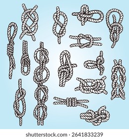 Rope Knot Sketch Set ship symbol texture hemp straight closeup tied retro lashing figure drawing spiral naval textured cotton collection