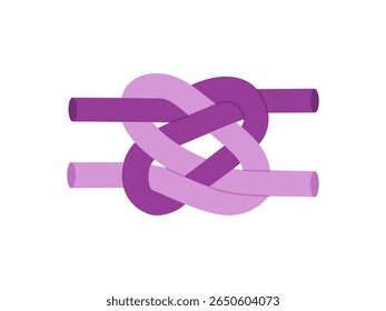 Nó de corda. Dois fios de duas cores amarrados juntos. Tranças decorativas, laços do mar. Ilustração vetorial desenhada à mão isolada sobre fundo branco, estilo de desenho animado plano moderno.