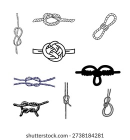 Rope Knot Vector Icon Set, Nautical and Decorative Binding Symbols Illustration