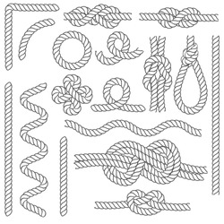 Rope Knots Borders Black Thin Line Icon Set Web Design Element Different Types . Vector Illustration Of Knot Border