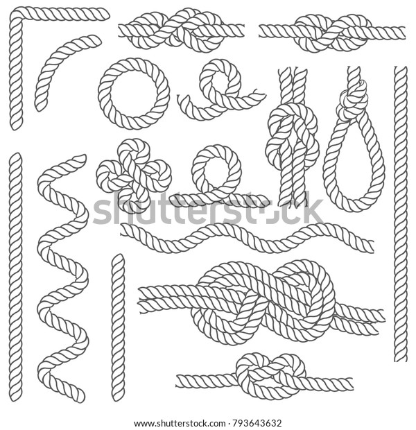 Rope Knots\
Borders Black Thin Line Icon Set Web Design Element Different Types\
. Vector illustration of Knot\
Border