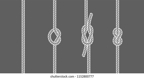 Rope knots borders line set design element different types. vector illustration of knot border
